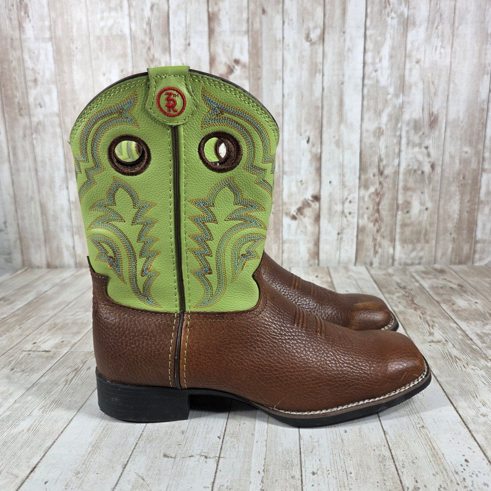 Tony Lama Branda l Western Cowboy Boots Lime Brown‎ Square Toe Size womens 6.5